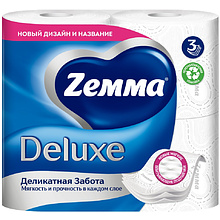 Бумага туалетная Zemma Deluxe, 4 рулона, 3 слоя, белый