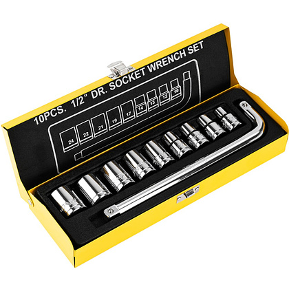 Набор головок торцевых Deli YS EDL2010T, 10-24 мм, 1/2", 10 шт., серебристый