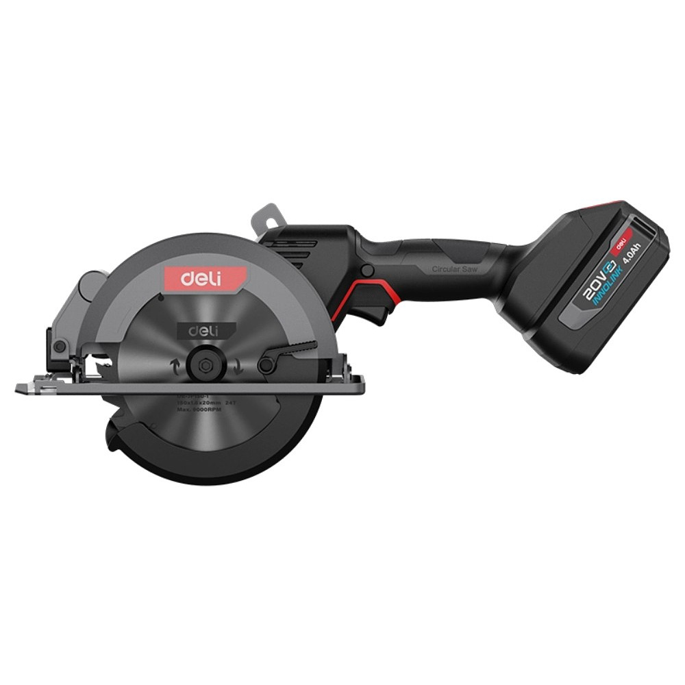 Пила циркулярная Deli RS EDE-YJ20-1D4, аккум., 150 мм, 6900 об/мин., до 40 мм., 4 А·ч*2, з/у 2А, коробка, черный - 3