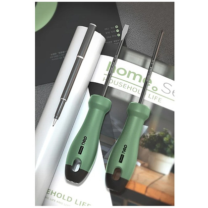 Набор отверток Deli HS HT1004L, 4 шт. ( PH1х100,PH2х150,SL5х100,SL6х150), Soft Touch, зеленый - 3