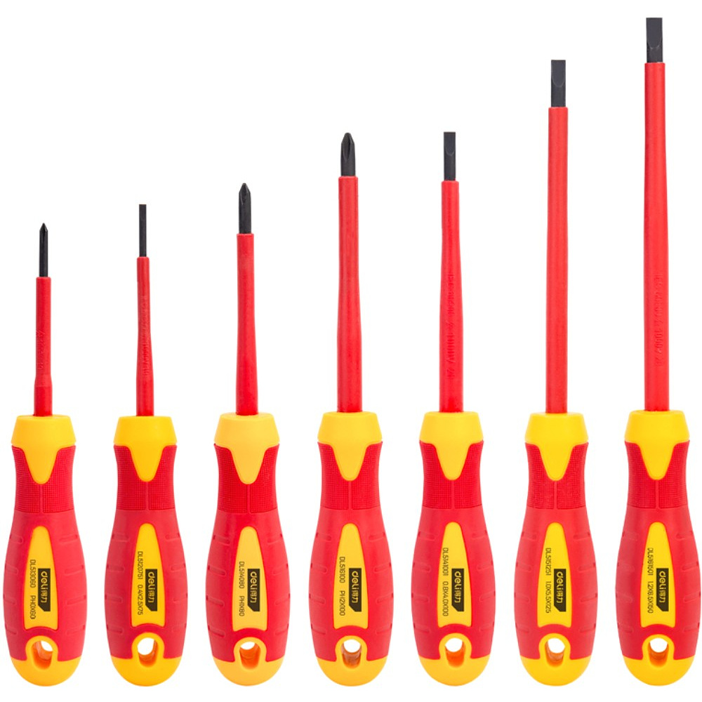 Набор отверток диэлектрических Deli YS DL510007, 4 SL, 3 PH , 7шт, красный, желтый