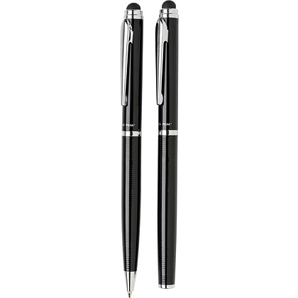 Набор ручек "Deluxe": ручка шариковая автоматическая и роллер, черный, серебристый
