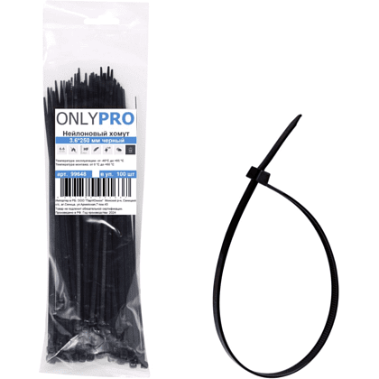 Хомут нейлоновый OnlyPro, 4.8х300 мм, черный, 100 шт 