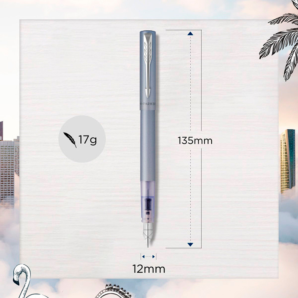 Ручка перьевая Parker "Vector XL Silver Blue", M, серебристый, патрон синий - 3