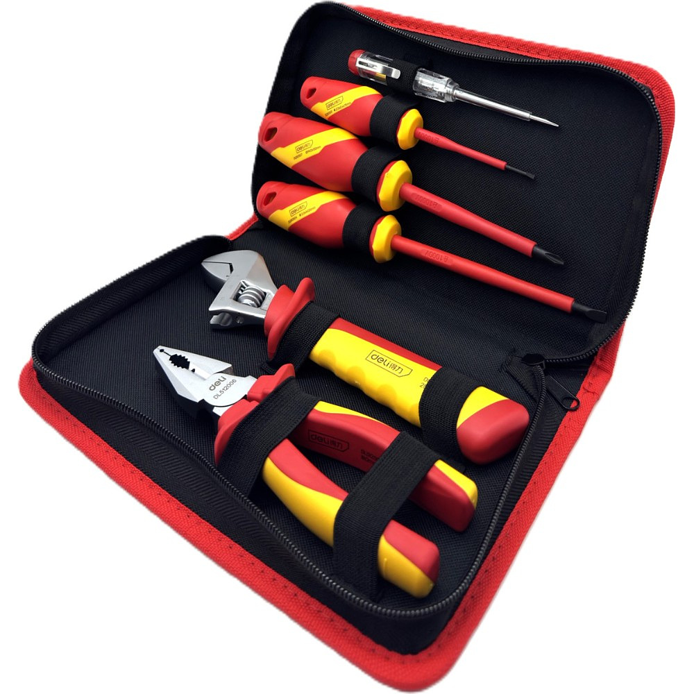 Набор ручного инструмента "Deli", диэлектрический, 6 предметов, красный, желтый