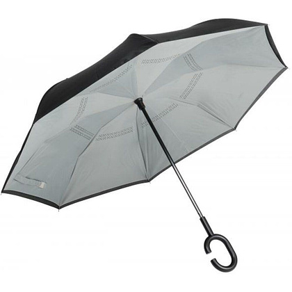 Зонт-трость "Flipped", 109 см, светло-серый, черный