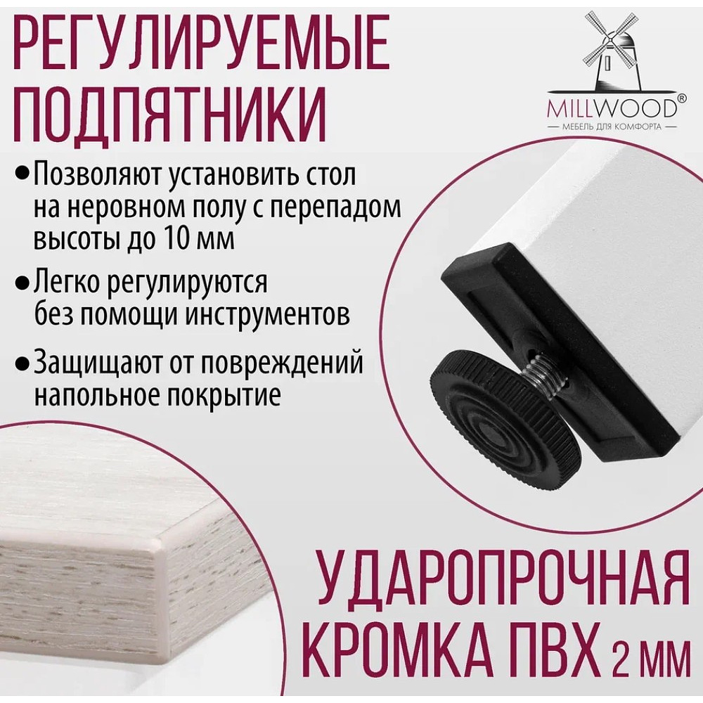 Стол Millwood Сеул, 1200х700 мм, дуб белый крафт, белый - 8