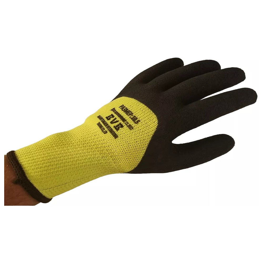 Перчатки полиэстеровые BVB, с латексным покрытием, 10 кл. вязки, р-р 10,5, с внутр. ворс. начесом, салатовый, черный