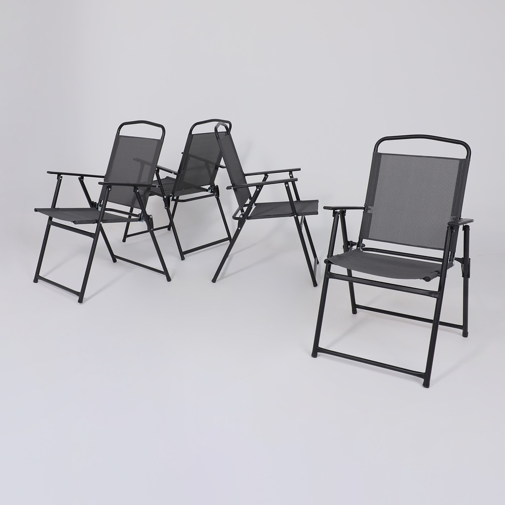 Комплект мебели садовой AksHome PICNIC (стол 1шт, 4 кресла, зонт 1шт), серый, черный - 27