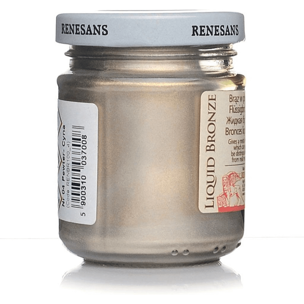 Краски для декоративных работ "Renesans", жидкий металл,  №4 олово, 100 мл, банка - 2