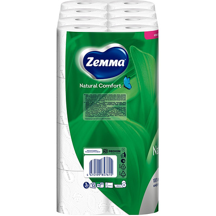 Бумага туалетная Zemma Natural Comfort, 32 рулона, 3 слоя, белый  - 4