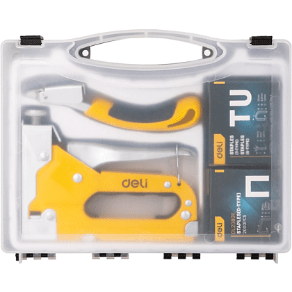 Набор механический степлер и скоборасшиватель Deli YS EDL238105, 3-в-1+ комплект скоб, кейс - 14