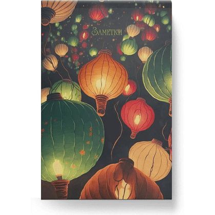 Блокнот "Небесные фонарики", A6+, 40 листов, клетка, зеленый, оранжевый