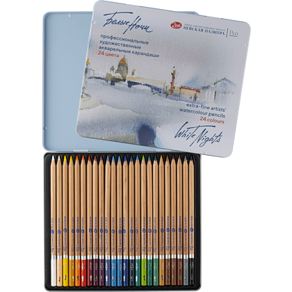 Карандаш акварельный "Белые ночи", набор 24 цветов, жестяной пенал