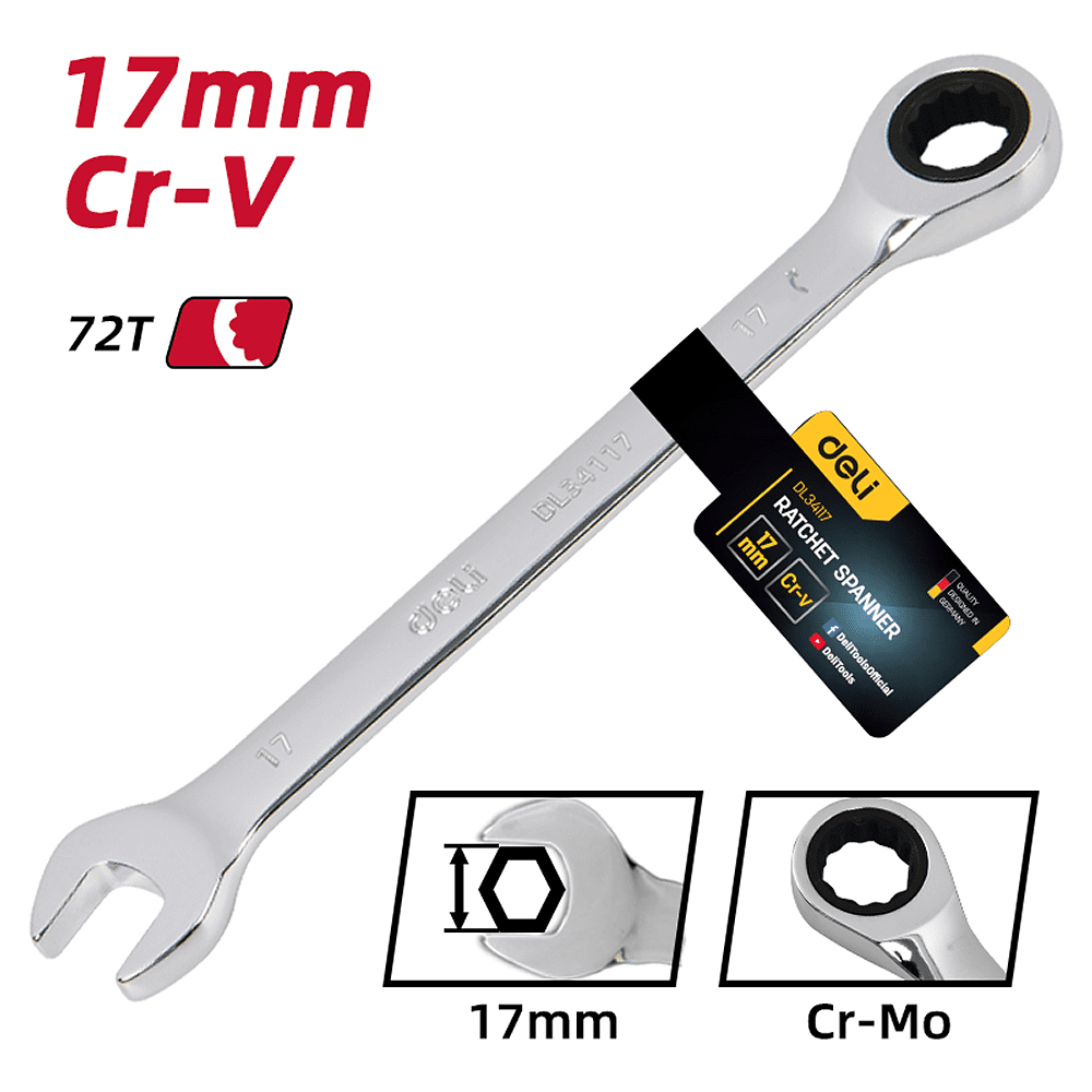 Ключ комбинированный Deli YS EDL34117, 17 мм, с трещоткой, 72 зуба - 6