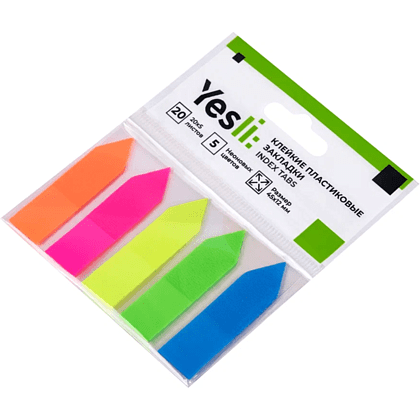 Закладки пластиковые "Yesli:. Arrow", 12х44 мм, 20 штук, ассорти неон - 3