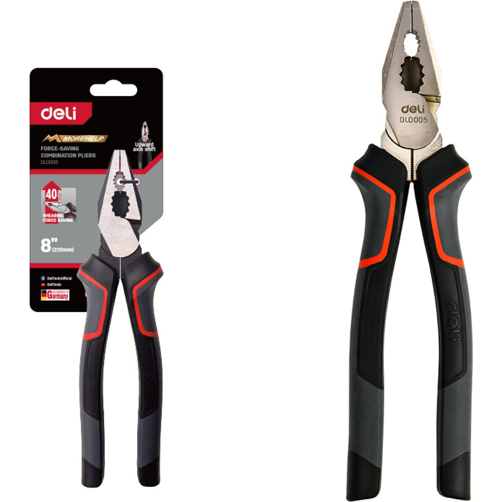 Плоскогубцы Deli RS EDL0005, 200 мм, усиленные., комбинированные, красный, черный - 2