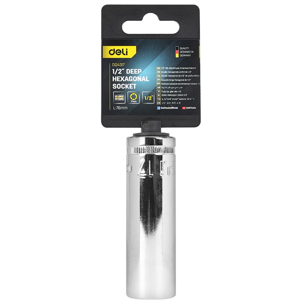 Головка торцевая шестигранная Deli YS EDQ4317 1/2", 17 мм, глубокая, серебристый