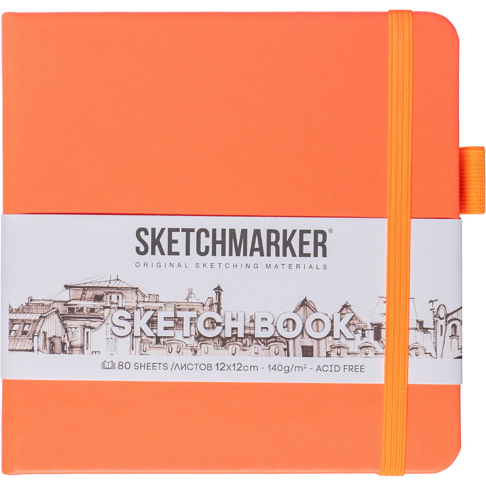 Скетчбук "Sketchmarker", 12x12 см, 140 г/м2, 80 листов, неоновый коралл
