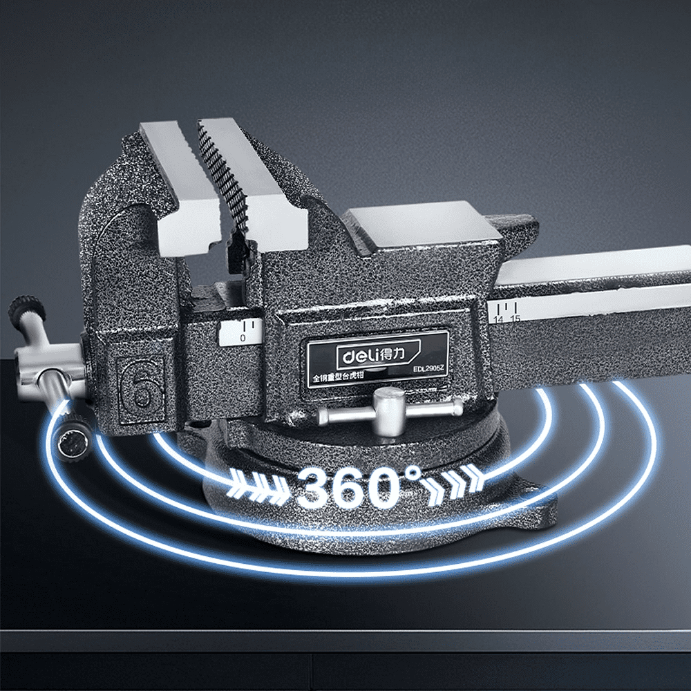 Тиски стальные Deli YS EDL2905Z, поворотные, с наковальней, 5"-125 мм - 4