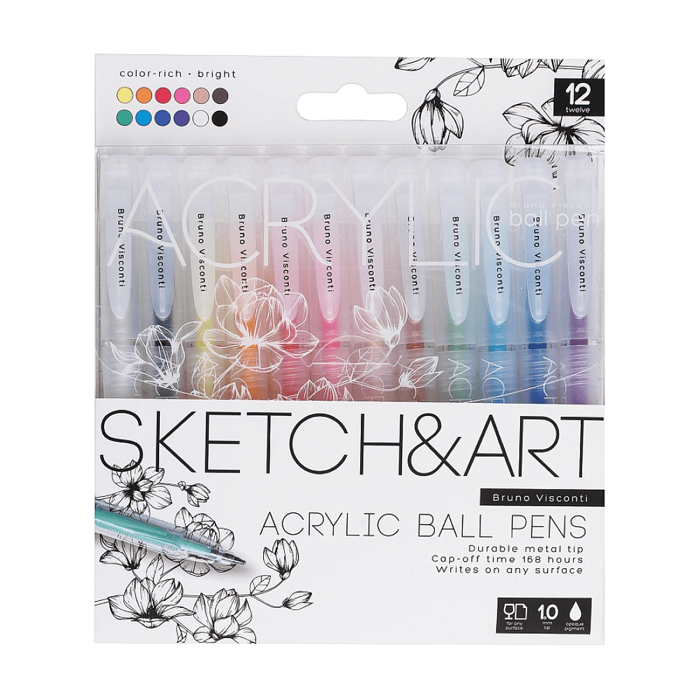 Набор ручек акриловых "Sketch&Art", 1 мм, 12 шт, ассорти