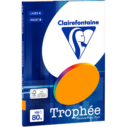 Бумага цветная "Trophée", А4, 100 листов, 80 г/м2, оранжевый
