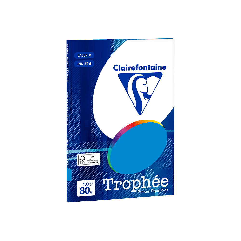 Бумага цветная "Trophée", А4, 100 листов, 80 г/м2, ярко-синий