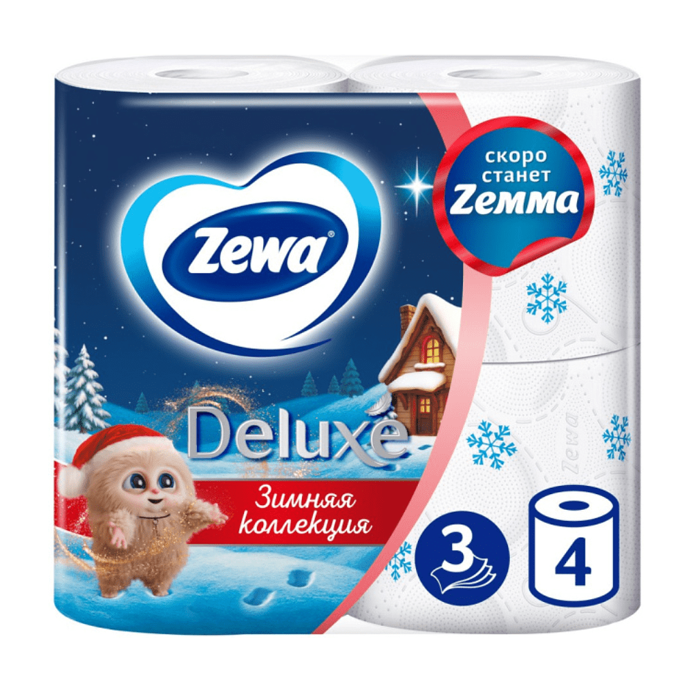 Бумага туалетная "Zewa Deluxe", 3 слоя, 4 рулона - 4