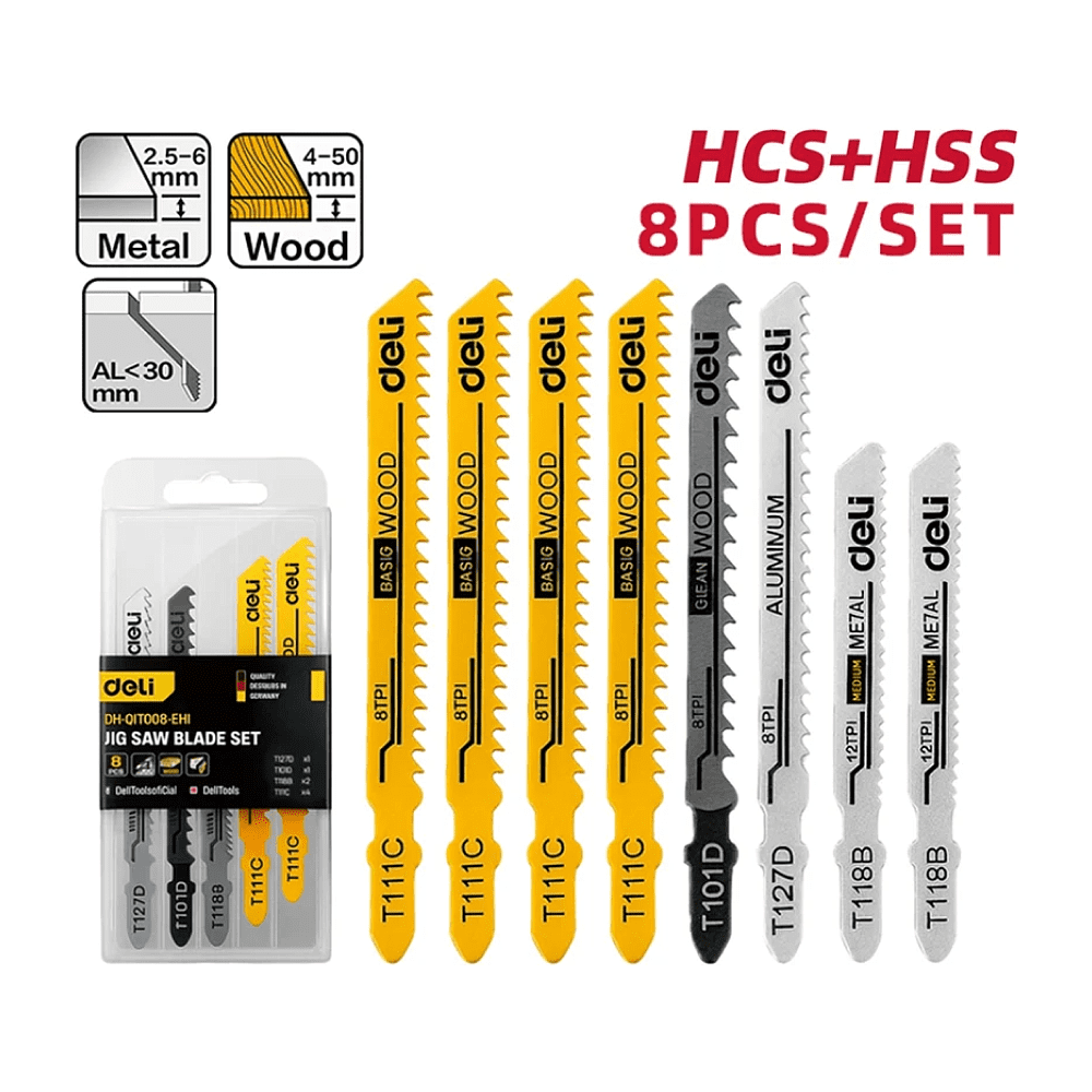 Набор пилок Deli YS EDH-QJT008-EH1, для лобзика, универсальный, 8 шт - 2