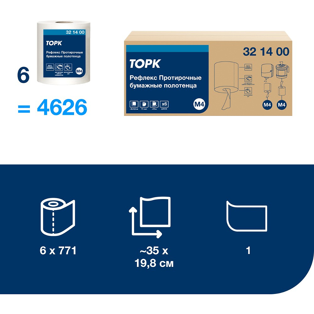 Протирочная бумага ТОРК Рефлекс Стандарт c центральной вытяжкой, М4, 270 м (321400) - 3