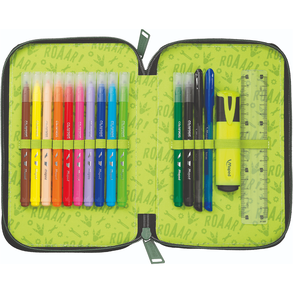 Пенал "Dinosaur", 2 отделения, с наполнением, зеленый - 4