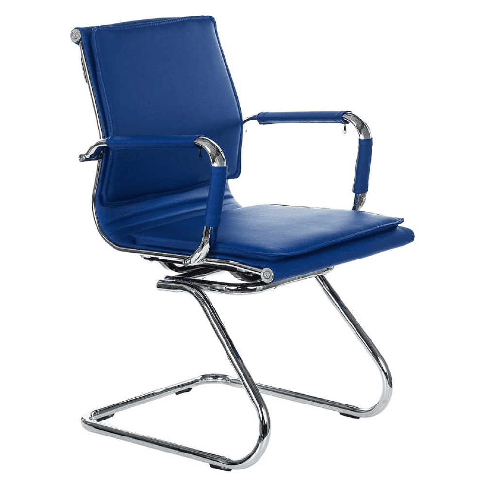 Кресло на полозьях "Бюрократ Ch-993-Low-V", экокожа, синий, металл хром