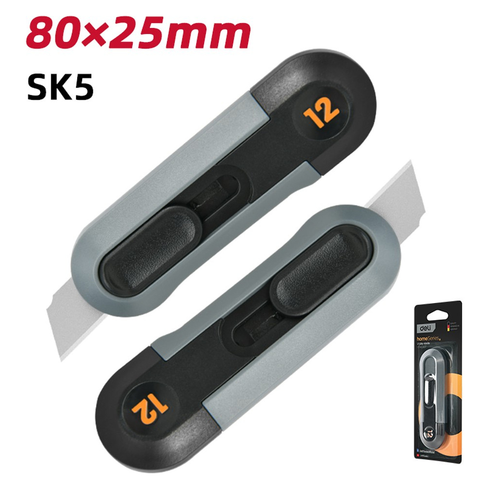 Нож строительный Deli HS EHT4007, 80x25 мм, Soft Touch, черный - 2