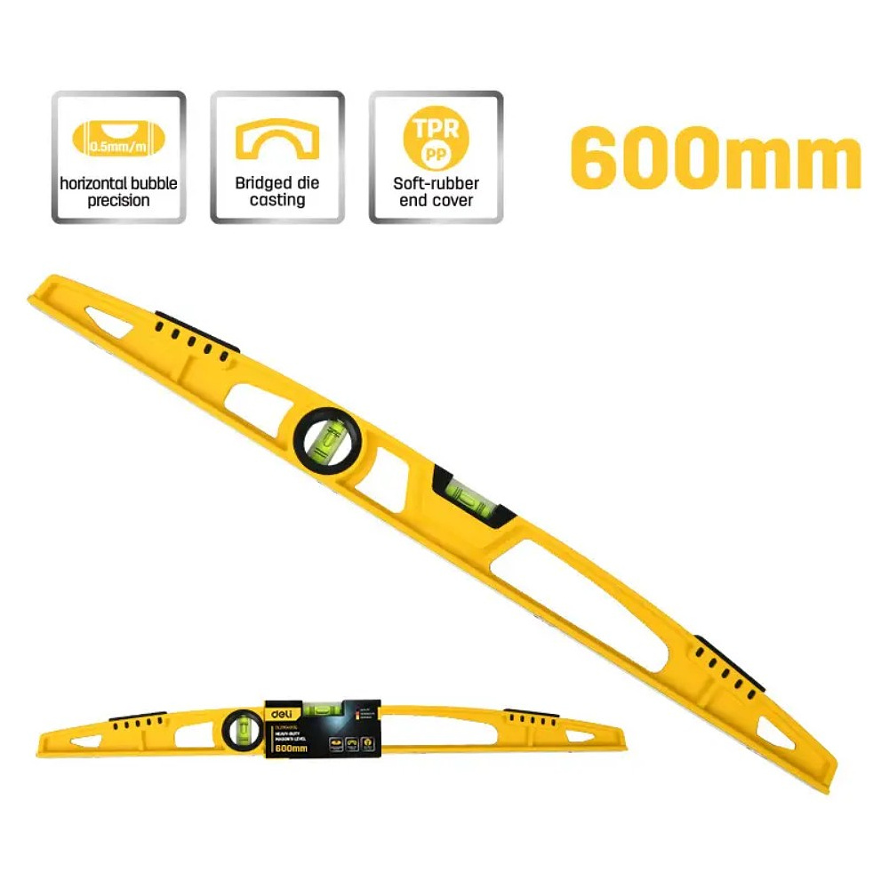 Уровень строительный литой Deli YS EDL290600Q, 600 мм, с двойным обзором - 2