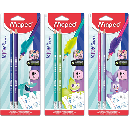Карандаш простой "Kidy Learn", HB, 2 штуки, с ластиком, блистер, ассорти