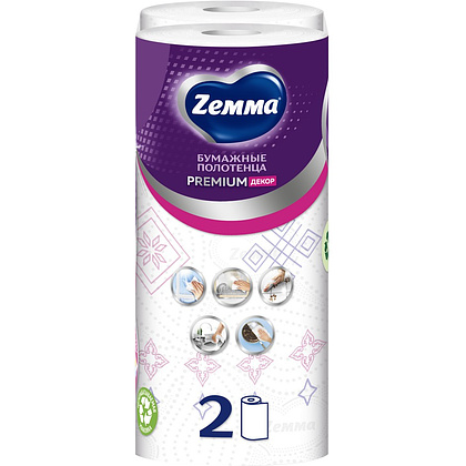 Полотенца бумажные Zemma Premium, 2 рулона, 2 слоя, декор - 3
