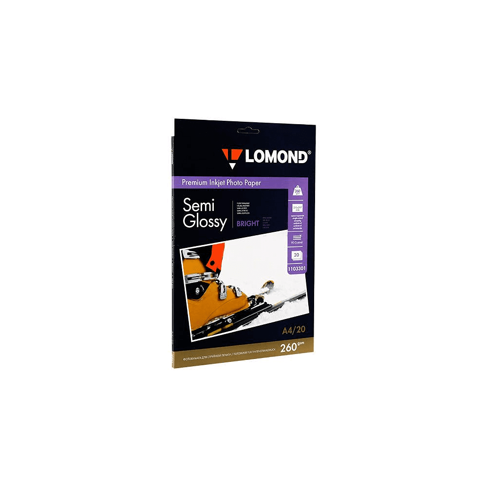 Фотобумага полуглянцевая тепло-белая для струйной фотопечати "Lomond", A4, 20 листов, 260 г/м2, -50%