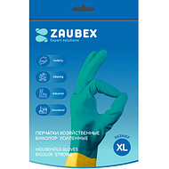 Перчатки латексные хозяйственные Zaubex БИКОЛОР, усиленные, р-р XL, зеленый, желтый