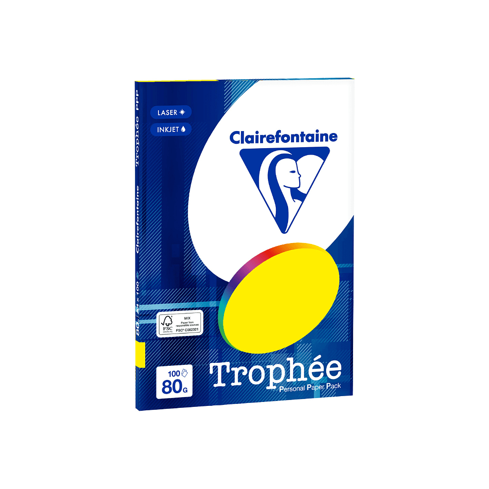 Бумага цветная "Trophée", А4, 100 листов, 80 г/м2, ярко-желтый