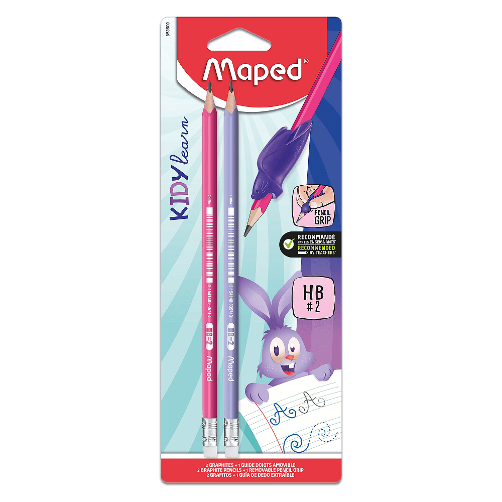 Карандаш простой "Kidy Learn", HB, 2 штуки, с ластиком, блистер, ассорти - 3