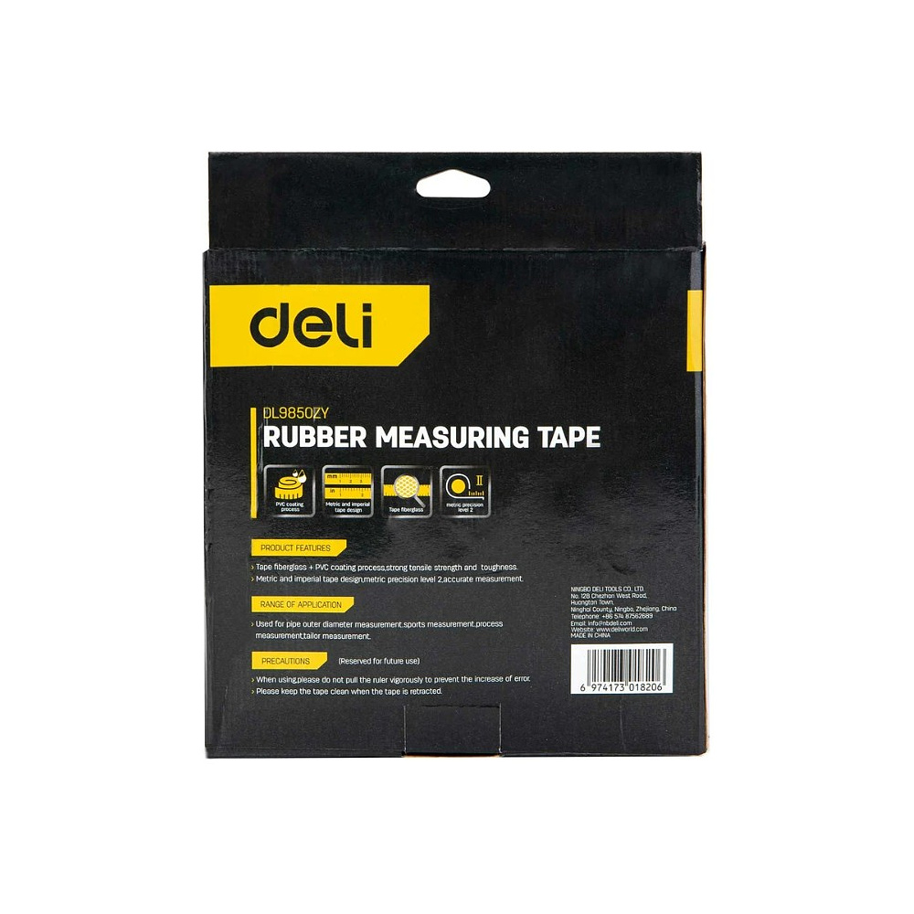Мерная лента Deli YS EDL9850ZY, 50 м х 14,5 мм, лента фиберглас, пластиковый корпус, желтый, черный - 9