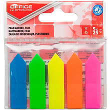 Закладки клейкие "Office products. Стрелка", 12x45 мм, 125 шт, ассорти неон