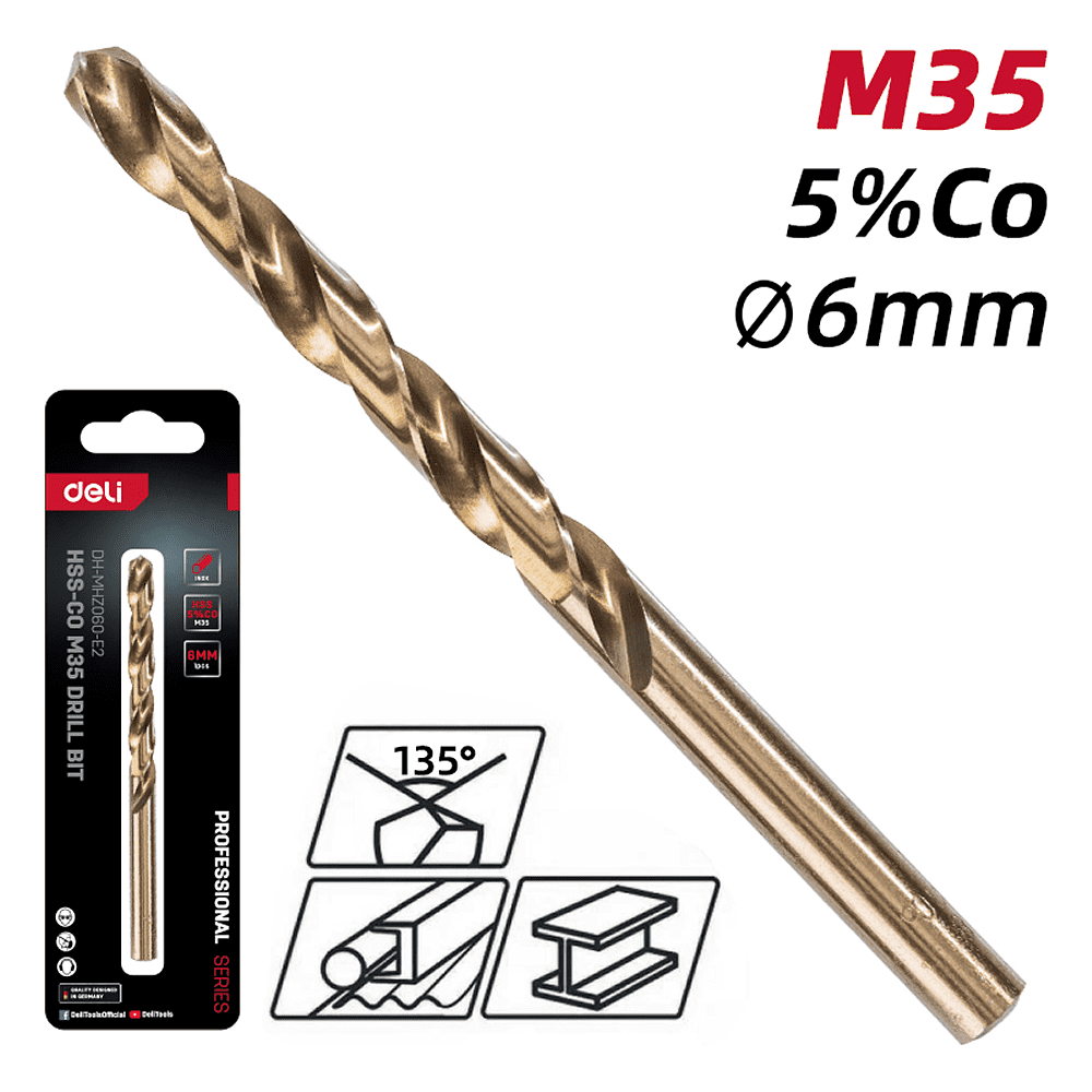 Сверло по металлу Deli RS EDH-MHZ060-E2, 6.0 мм, DIN 338, HSCo 5% - 2