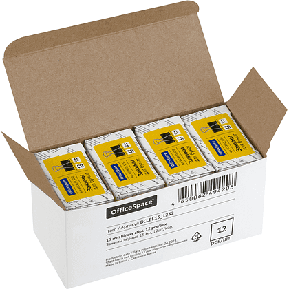 Зажим для бумаги "OfficeSpace", 15мм, 12 шт, черный - 4