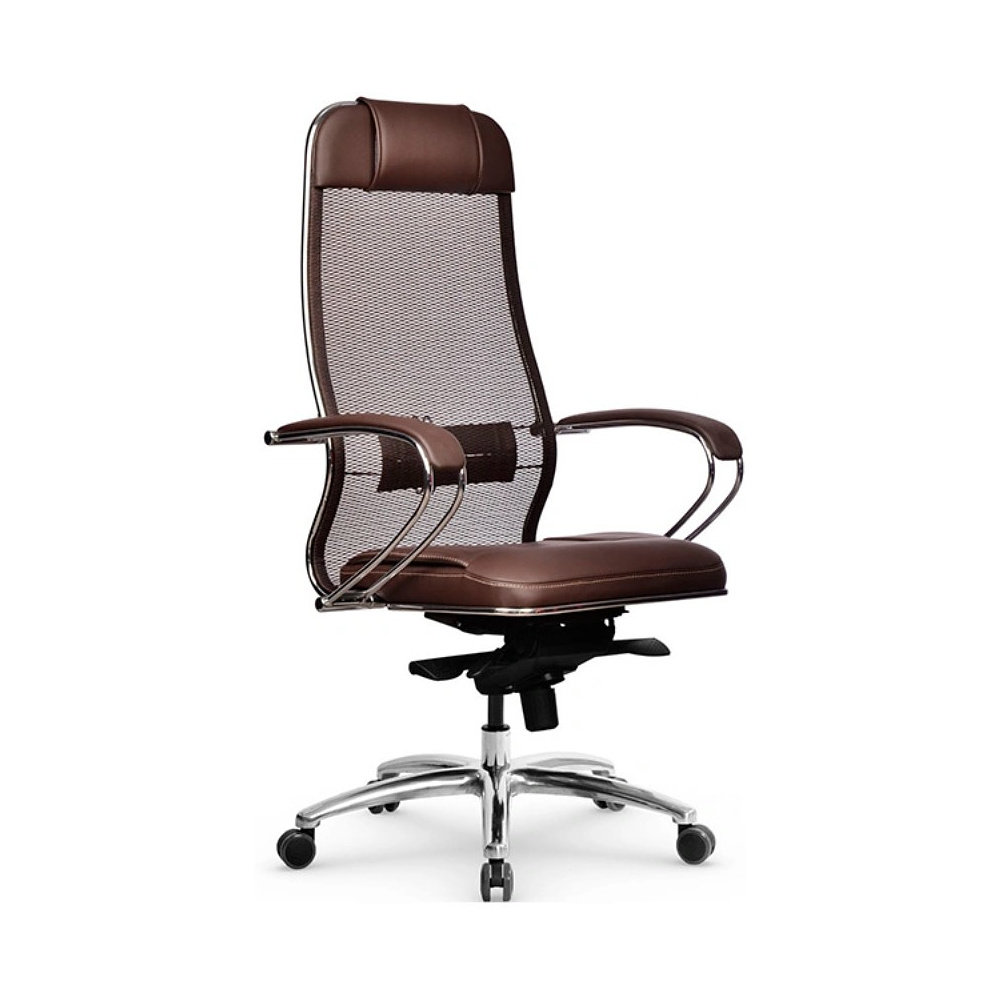 Кресло для руководителя METTA "Samurai SL-1.04", экокожа, сетка, металл, коричневый