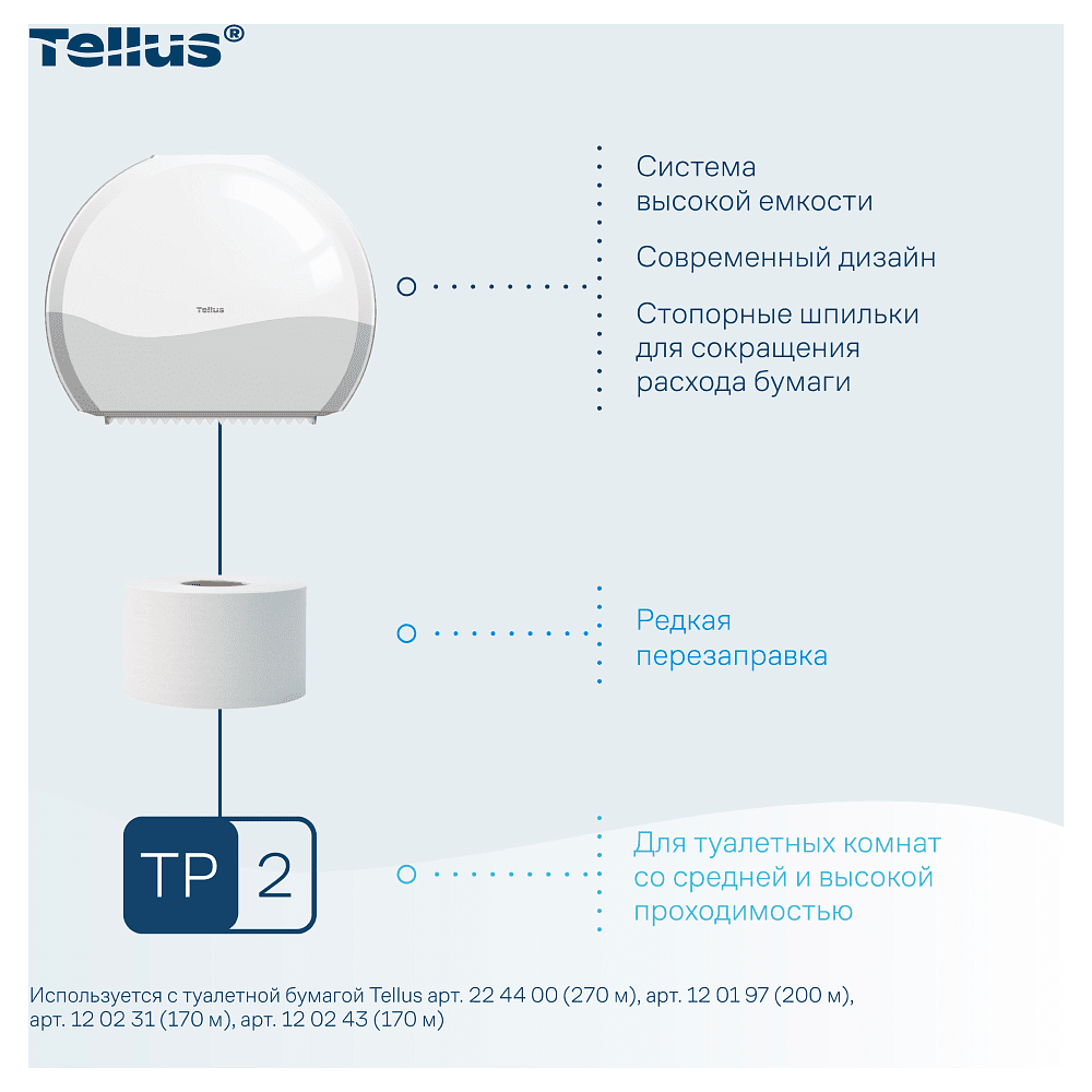 Диспенсер Tellus для туалетной бумаги в мини рулонах, белый, TР2 - 9
