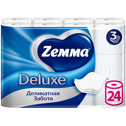 Бумага туалетная Zemma Deluxe, 24 рулона, 3 слоя, белый
