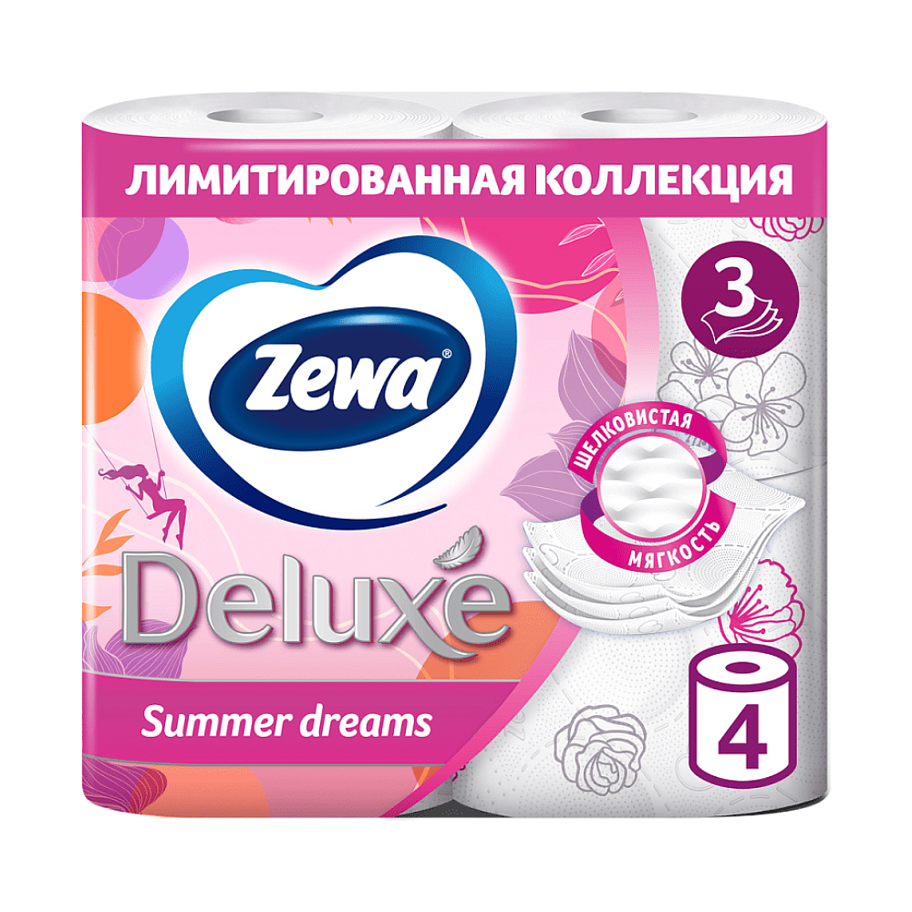 Бумага туалетная "Zewa Deluxe", 3 слоя, 4 рулона - 3