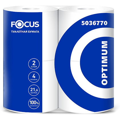 Бумага туалетная Focus Optimum, 2 слоя, 21,6 м, 4 рулона, 100% целлюлоза