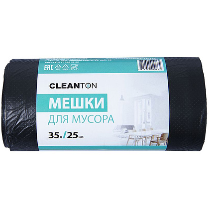 Мешки для мусора ПНД "Cleanton", 12 мкм, 35 л, 25 шт/рулон